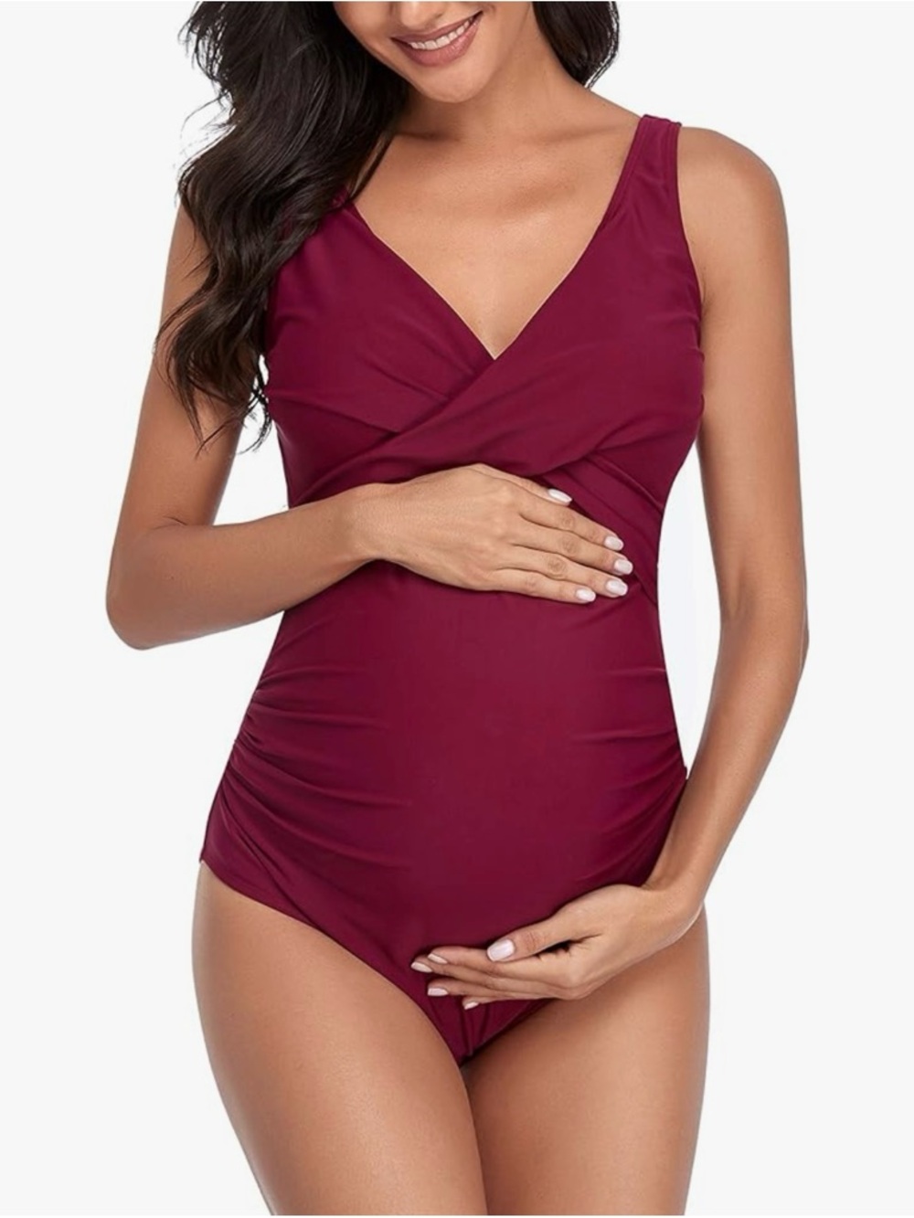 Summersunshine Women’s Maternity Twist-Front One-Piece Swimsuit in Red Wine | L - Picture 8 of 16
